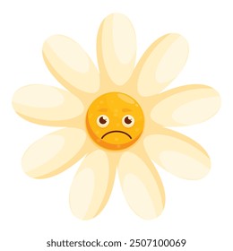Sad flower character is feeling blue with frowning face expression