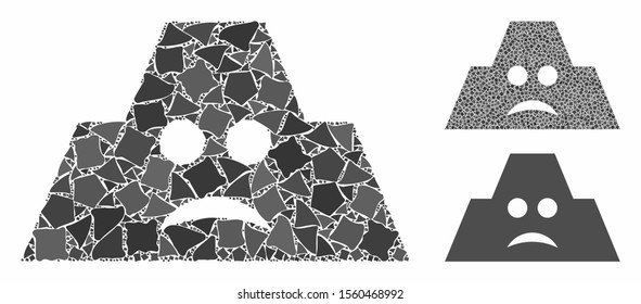 Sad fortification mosaic of ragged pieces in various sizes and color tones, based on sad fortification icon. Vector irregular items are grouped into mosaic.