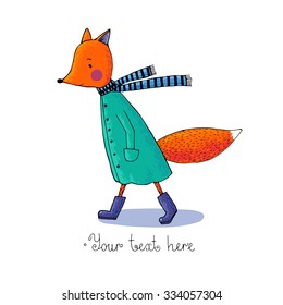 Sad fox. Hand drawing. Vector illustration.