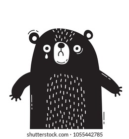 Sad, Frightened Bear Cub Is Crying. Concept Of Protecting Animals. Vector Illustration.