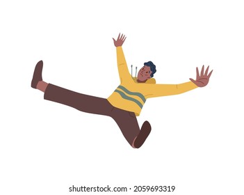 Sad frightened person falling down, failure, unexpected fall, despair or broken heart concept isolated flat cartoon character. Vector unhappy person in emotional stress fall, hazard or accident