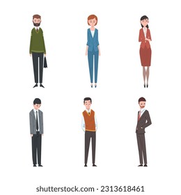 Sad and Frustrated Business People Character or Unhappy Office Worker Standing with Hang Head Vector Set