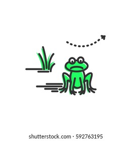 Sad funny green frog. Cartoon character. Concept illustration for design. Simple vector sign, icon. 