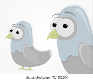 Sad funny pigeon in cartoon style. Cartoon character for animation.