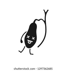 Sad gallbladder character glyph icon. Silhouette symbol. Unhealthy digestive system emoji. Gallbladder diseases. Negative space. Vector isolated illustration