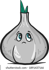 Trauriger Knoblauch, Illustration, Vektorgrafik auf weißem Hintergrund