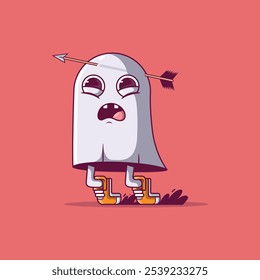 A Sad Ghost character with an arrow head vector illustration. Scary, lazy design concept.