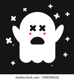 Sad ghost cute character, this illustration is cute