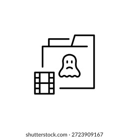 Triste fantasma en la carpeta con el icono de la tira de la película