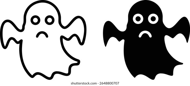 Ícone Fantasma Triste Conjunto, Halloween Spooky Espírito Silhueta Vetor Ilustração
