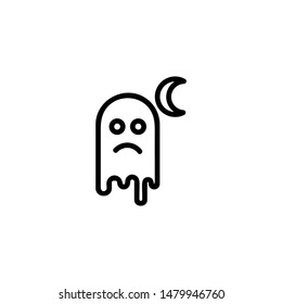Sad ghost line icon. Moon, night, poltergeist. Halloween concept. Can be used for topics like mystery, spirit, fear