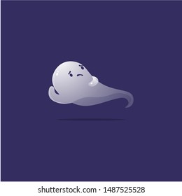 Sad ghost. Raster illustration in the flat cartoon style
