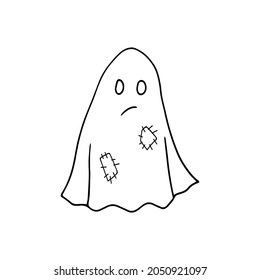 Sad ghost. Sketch. Vector element for Halloween design.