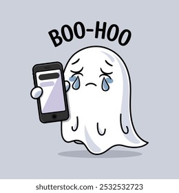 Sad Ghost Using Smartphone Vector Design