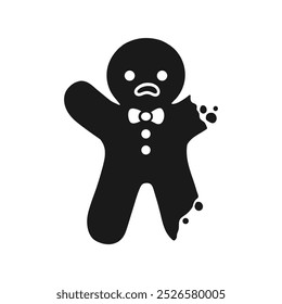 Sad gingerbread man with bite icon. Simple funny illustration of gingerbread man vector silhouette for web design isolated on white background