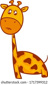 Sad giraffe, illustration, vector on white background