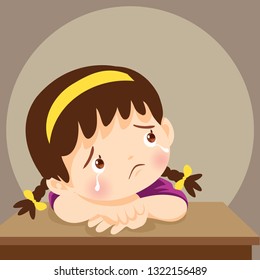 sad girl. alone children wants to embrace.Depressed girl looking lonely.Illustration of a sad child, helpless, bullying. Girl feeling guilty