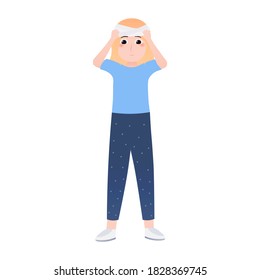 Sad girl with bandaged girl after accident trauma, suffering from pain, serious injuries medical concept on white background in cartoon style