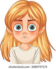 A sad girl with big blue eyes