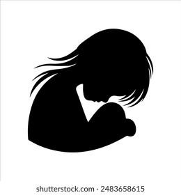 Sad girl child silhouette on white background. Sad girl icon flat vector illustration design.