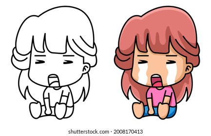 Sad Girl Coloring Page For Kids