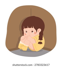 Sad girl crying alone in a corner, representing loneliness, sadness, emotional stress, and childhood feelings. Ideal for mental health, emotion, and awareness themes.