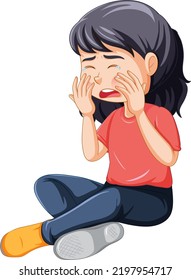 Sad girl crying with face expression illustration