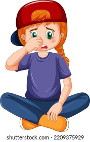 Sad girl crying with face expression illustration
