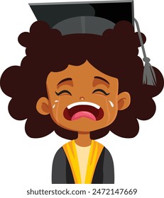 
Sad Girl Crying at Graduation vector Cartoon Illustration. Little kid graduate feeling upset for ending kindergarten
