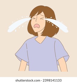 Sad girl crying. Hand drawn flat cartoon character vector illustration.