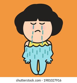 Sad Girl Crying With Her Body Full Of Tears Concept Card Character illustration