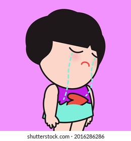 Sad Girl is Crying With Her Heart Flooded With Tears Concept Card Character illustration