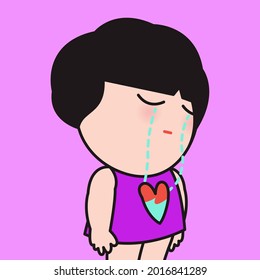 Sad Girl Crying With Her Heart Fulled Of Tears Concept Card Character illustration