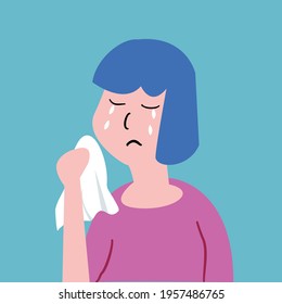 Sad girl crying with tears;cartoon-vector