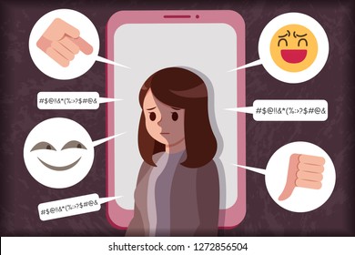 sad girl of cyber bulling by cell phone