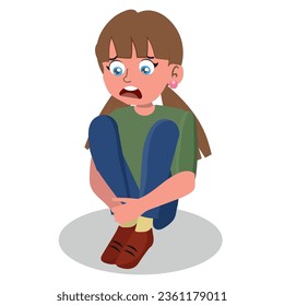 Sad girl, depressed girl looking lonely .Illustration of a sad, defenseless, bullying child.