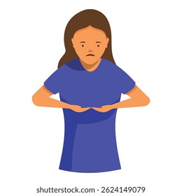 Menina triste sentir dor de estômago, dor menstrual ou indigestão, cuidados de saúde e conceito médico