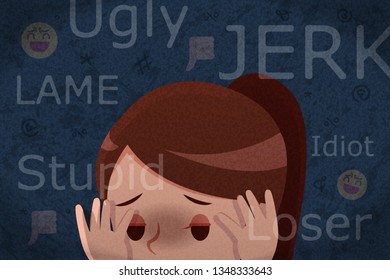 sad girl has problem of mockery and bullying on the Internet