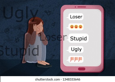 sad girl has problem of mockery and bullying on the Internet