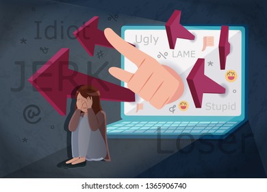 sad girl has problem of mockery and bullying on the Internet