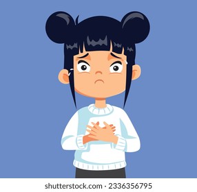 
Sad Girl Having Chest Pains Vector Medical Cartoon Illustration. Little child complaining about heart problems at a young age 
