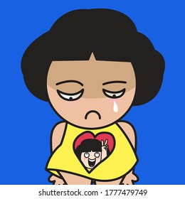 Sad Girl With Her Strong And Cheerful Heart. Cheerup Ownself Concept Card Character illustration