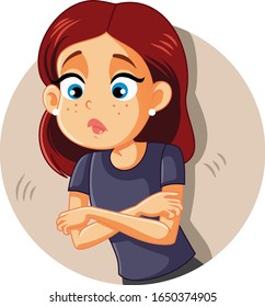 Sad Girl Itching And Scratching Vector Illustration. Suffering Atopic Skin Woman Feeling Burning Sensation From A Rash
