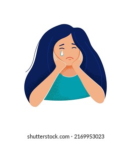 Sad Girl Loose Hair Sits Cries Stock Vector (Royalty Free) 2169953023 ...