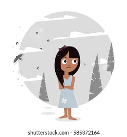 Sad girl lost in the woods