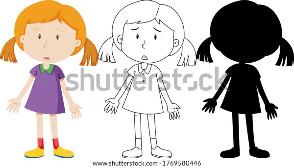 Sad Girl Outline Silhouette Illustration Stock Vector (Royalty Free ...