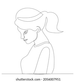 sad girl portrait line drawing, isolated, vector