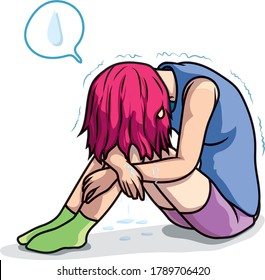 sad girl was siitting and cry in the sad mood  cartoon vector