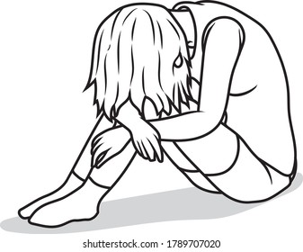 sad girl was siitting and cry in the sad mood  cartoon vector