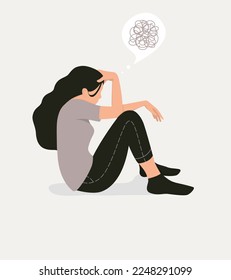 Sad Girl Sitting Alone Empty Stock vector